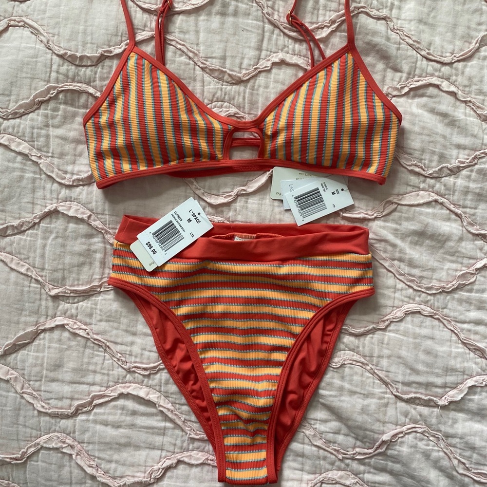 L Space striped high waist bikini NWT
